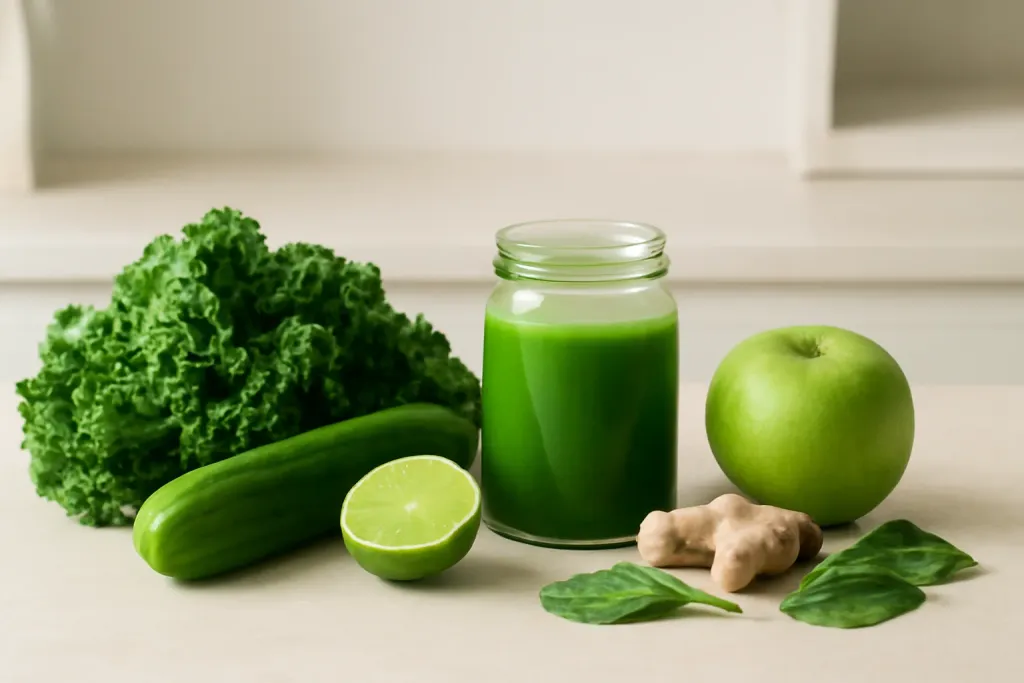 Editorial illustration related to green juice ingredient guide