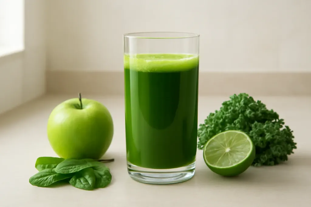 Editorial illustration related to green juice recipe book buying guide