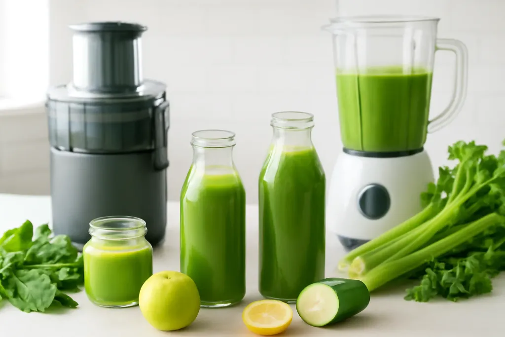Photo illustrating juicing vs blender recipe book