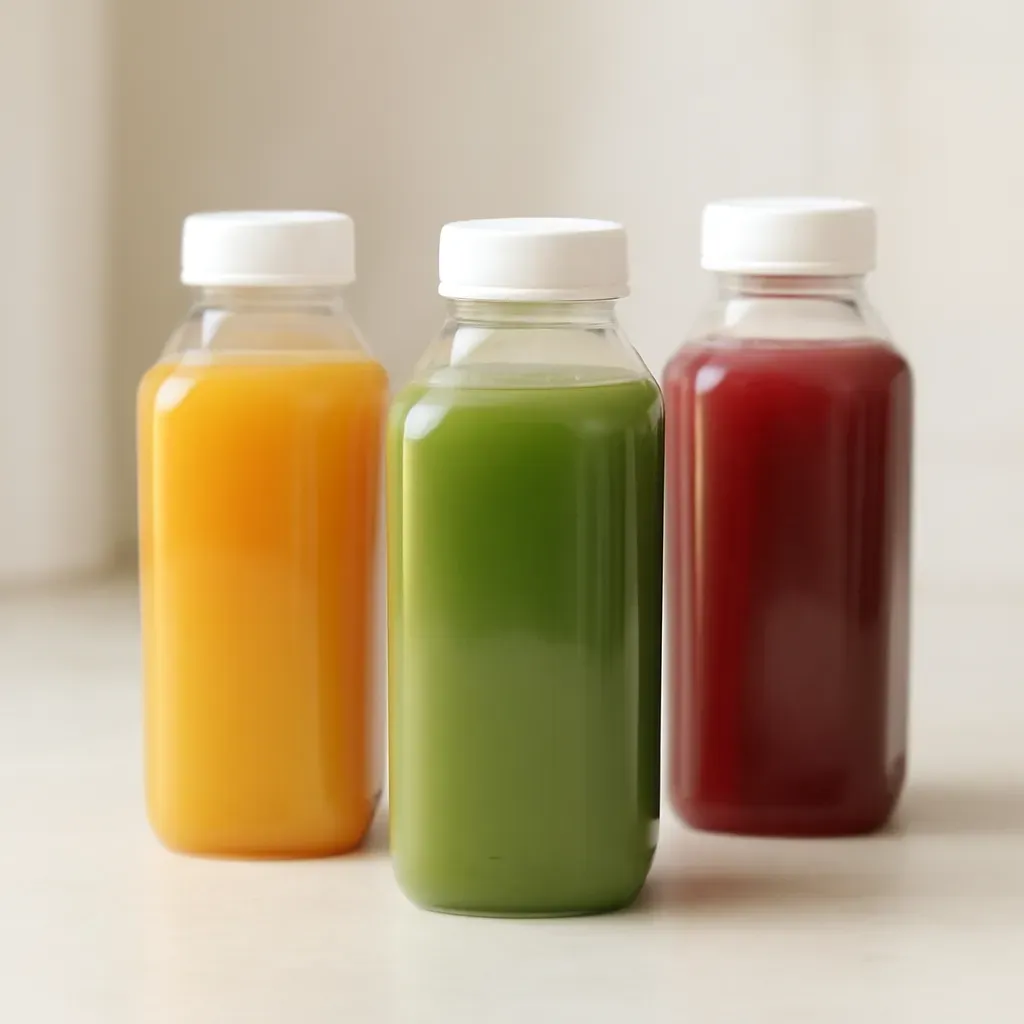 Editorial illustration (not the exact linked listing) of bpa-free plastic juice bottles