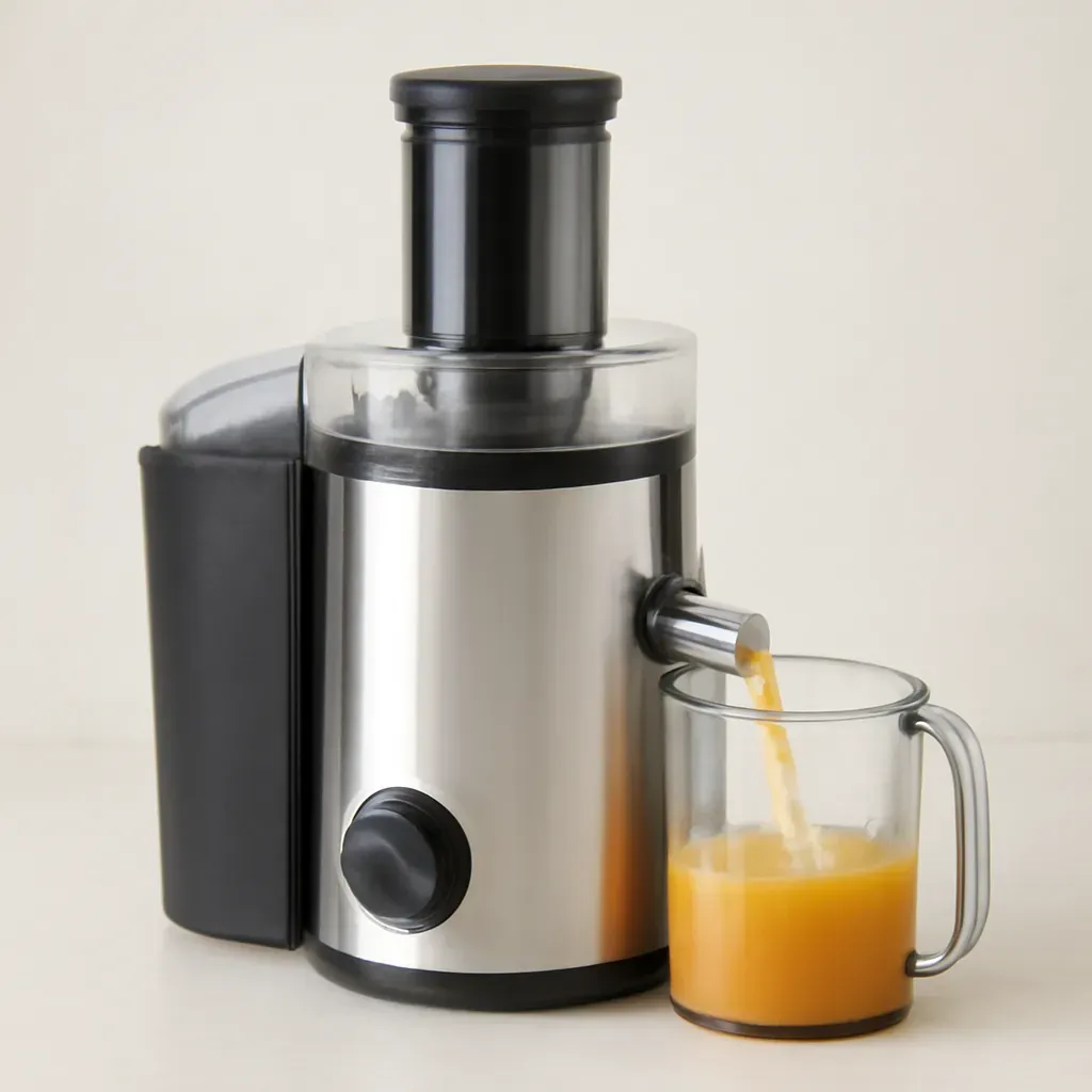 Editorial illustration (not the exact linked listing) of centrifugal juicer with froth separator