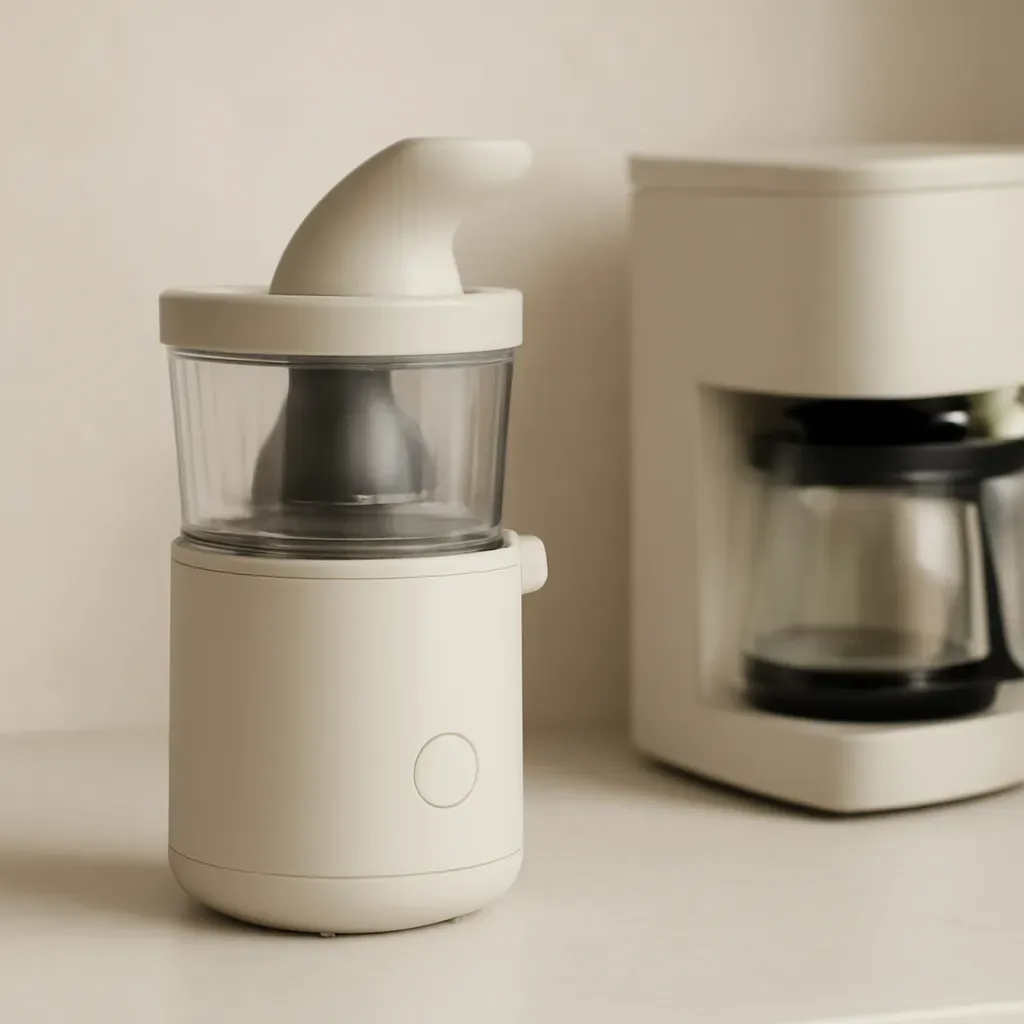 Editorial illustration (not the exact linked listing) of compact juicer for small kitchens