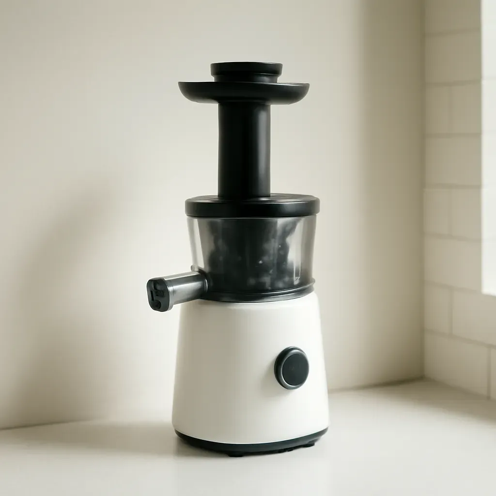 Editorial illustration (not the exact linked listing) of compact masticating juicer