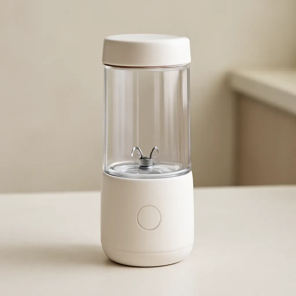 Editorial illustration (not the exact linked listing) of compact travel blender cup