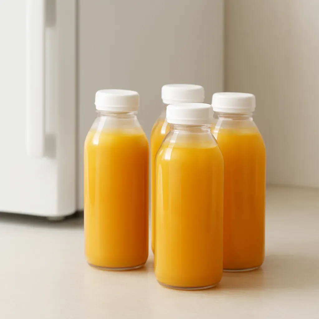 Editorial illustration (not the exact linked listing) of freezer-safe juice bottles