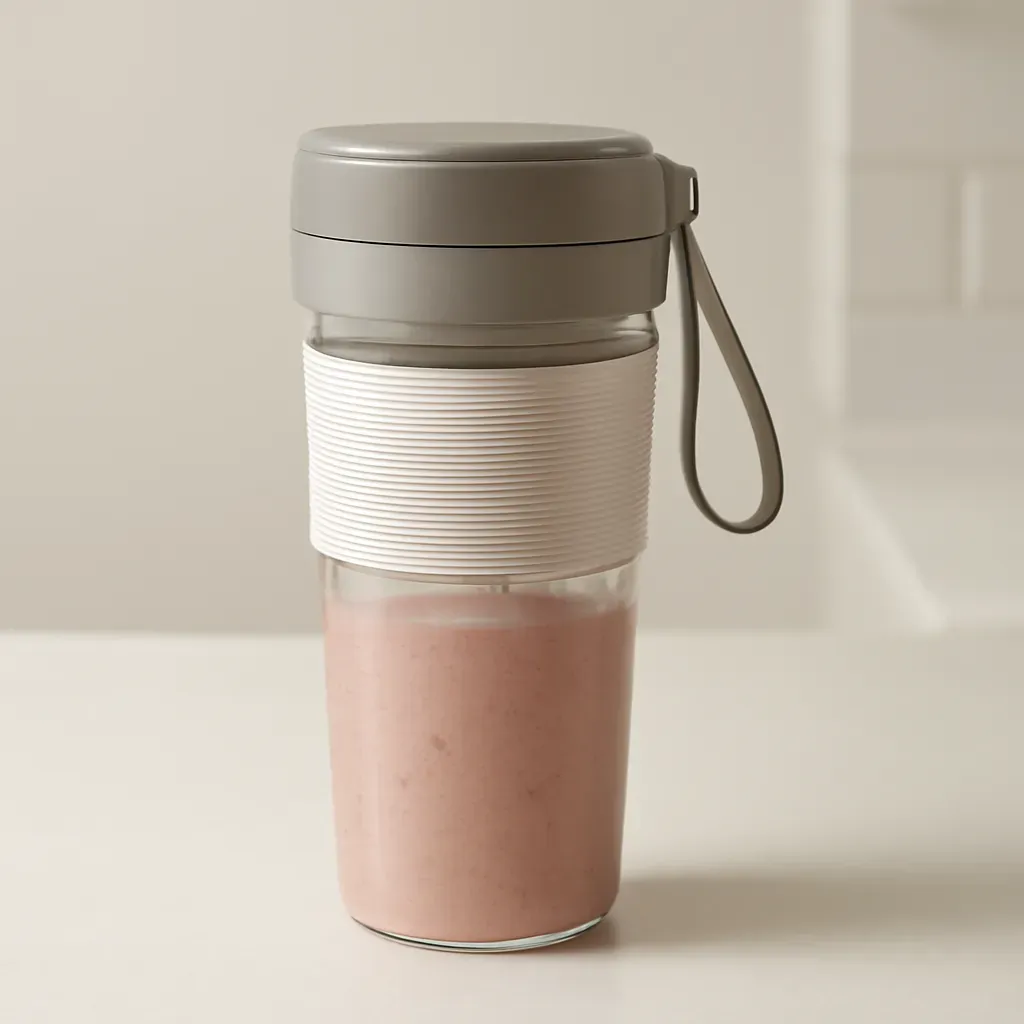 Editorial illustration (not the exact linked listing) of leak-resistant portable blender cup