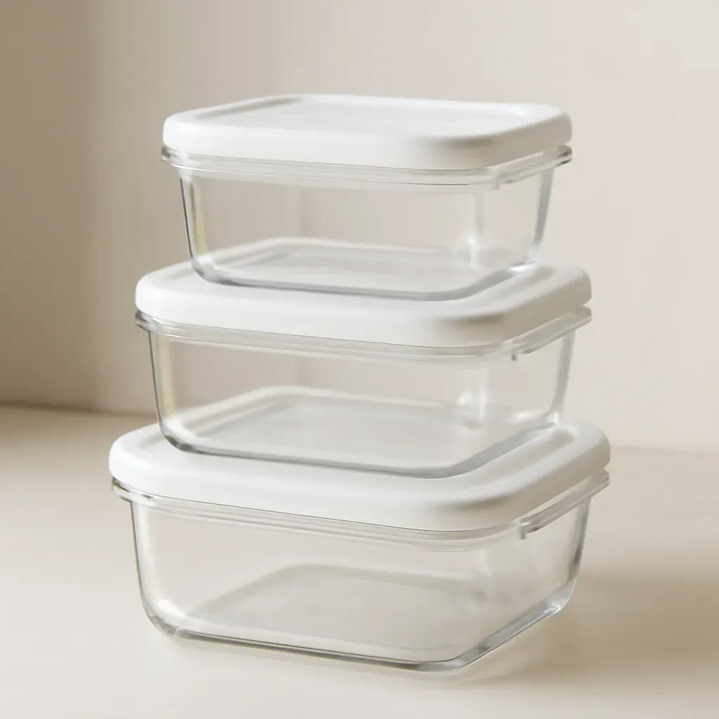 Editorial illustration (not the exact linked listing) of mixed-size glass container set