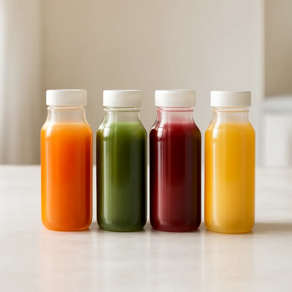 Editorial illustration (not the exact linked listing) of narrow-mouth juice bottles