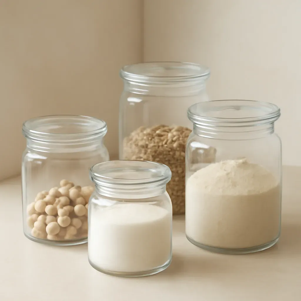 Editorial illustration (not the exact linked listing) of round glass storage jars