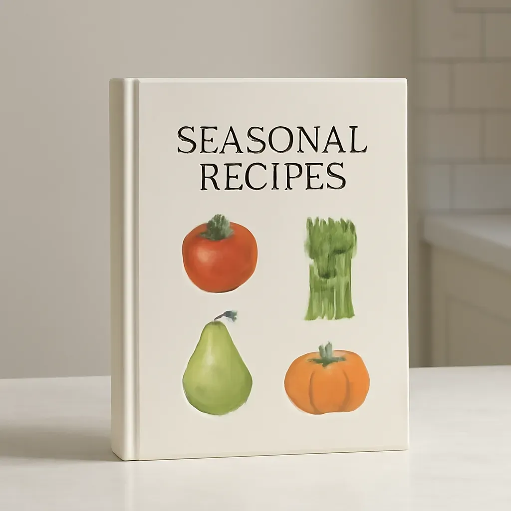 Editorial illustration (not the exact linked listing) of seasonal green juice recipe book