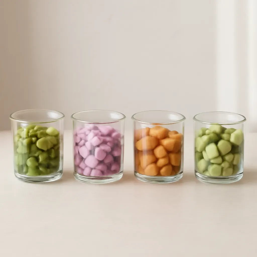 Editorial illustration (not the exact linked listing) of small glass prep containers