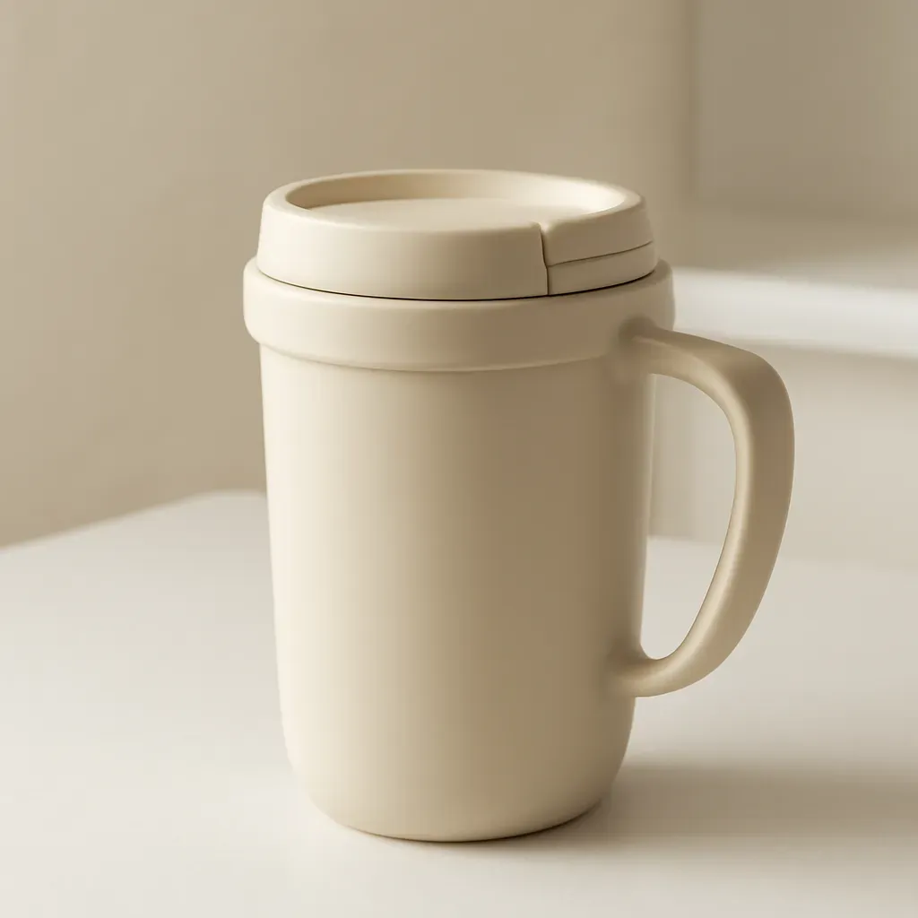 Editorial illustration (not the exact linked listing) of travel cup with handle