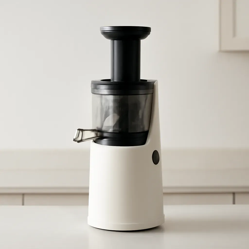 Editorial illustration (not the exact linked listing) of vertical single-auger masticating juicer